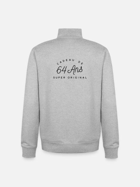 Cadeau 64 ans  - Sweat zippé unisexe en coton bio Stanley/Stella - gris chiné