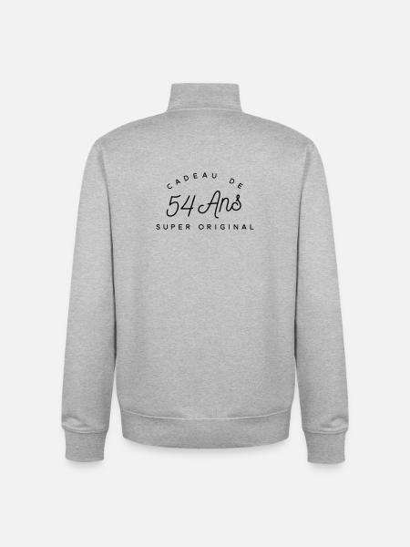 Cadeau 54 ans   - Sweat zippé unisexe en coton bio Stanley/Stella - gris chiné