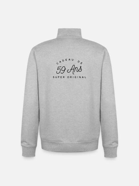 Cadeau 59 ans   - Sweat zippé unisexe en coton bio Stanley/Stella - gris chiné