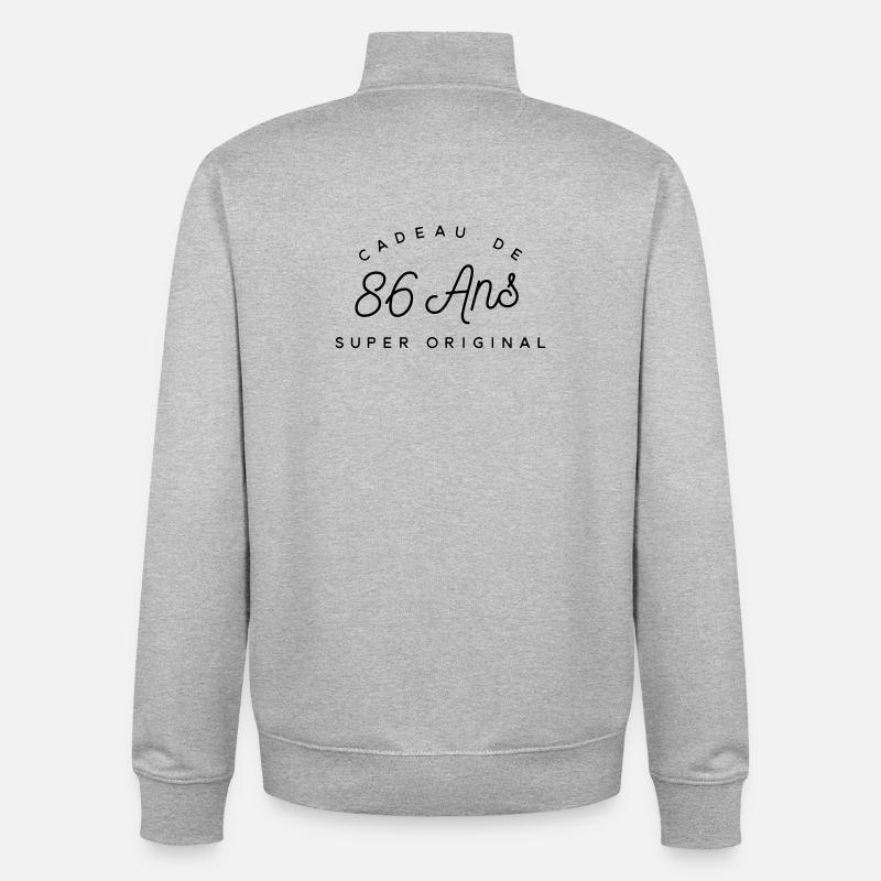 Cadeau 86 ans   - Sweat zippé unisexe en coton bio Stanley/Stella - gris chiné