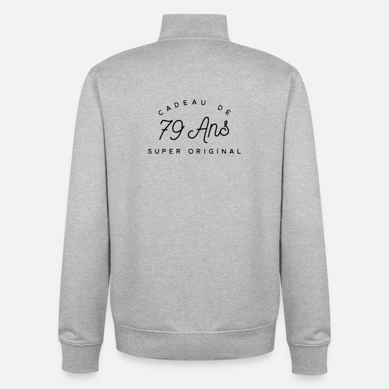 Cadeau 79 ans  - Sweat zippé unisexe en coton bio Stanley/Stella - gris chiné