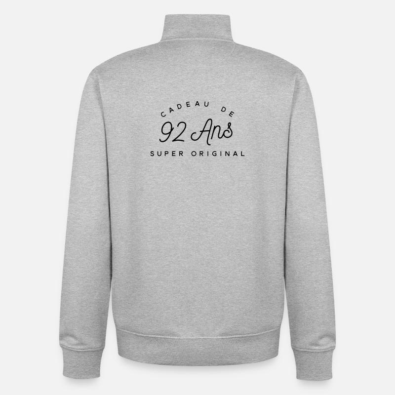 Cadeau 92 ans  - Sweat zippé unisexe en coton bio Stanley/Stella - gris chiné
