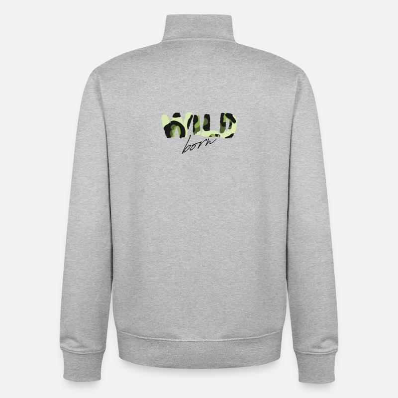 Camouflage Wild Born Texte Logo - Sweat zippé unisexe en coton bio Stanley/Stella - gris chiné