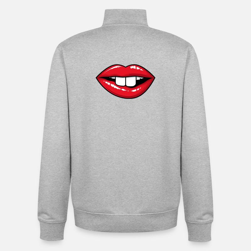 Red lips with rabbit teeth - Unisex Organic Zip Sweatshirt by Stanley/Stella - heather grey