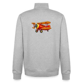 Doppeldecker Flugzeug Motiv Retro Cartoon  - Unisex Organic Zip Sweatshirt von Stanley/Stella - Grau meliert - Hinten - AI Model Male 185 light (185cm)