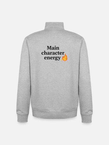 Main Character Energy with Flame - Unisex Organic Zip Sweatshirt by Stanley/Stella - heather grey