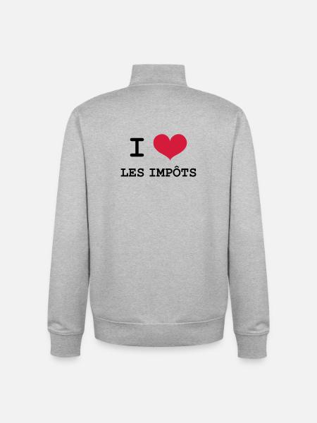 I Love les impôts - Sweat zippé unisexe en coton bio Stanley/Stella - gris chiné
