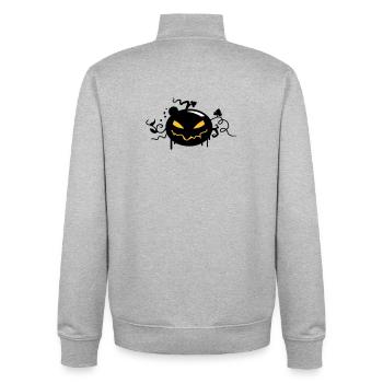 black halloween pumpkin with glowing eyes - Unisex Organic Zip Sweatshirt by Stanley/Stella - heather grey - Back - AI Model Male 185 light (185cm)