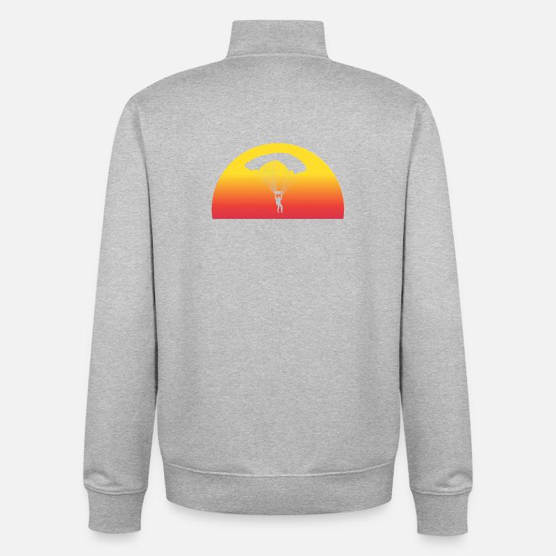 Saut en parachute aventureux au coucher du soleil - Sweat zippé unisexe en coton bio Stanley/Stella - gris chiné
