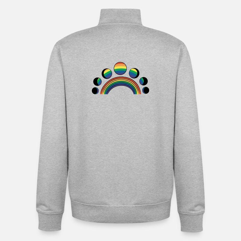LGBT Moon Phases Moons Arcs-en-ciel - Sweat zippé unisexe en coton bio Stanley/Stella - gris chiné