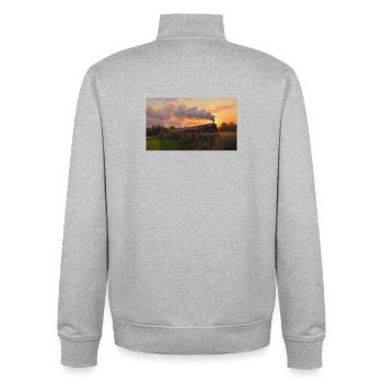 Sunset Steam Train - Unisex Organic Zip Sweatshirt von Stanley/Stella - Grau meliert - Hinten - AI Model Male 185 light (185cm)