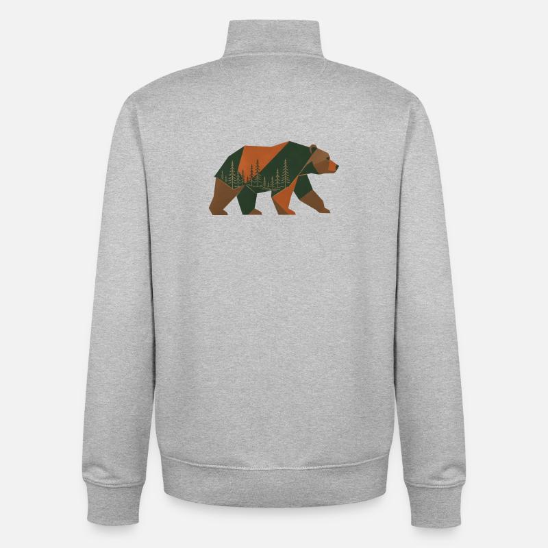 Ours de la forêt géométrique - Sweat zippé unisexe en coton bio Stanley/Stella - gris chiné
