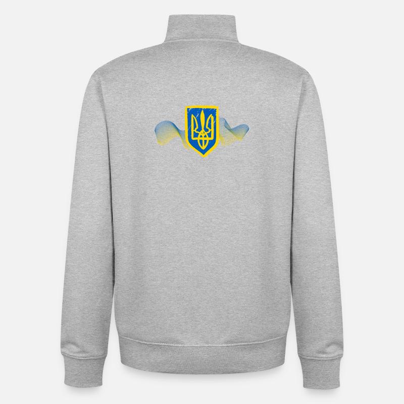 Conception de l’emblème du trident ukrainien - Sweat zippé unisexe en coton bio Stanley/Stella - gris chiné