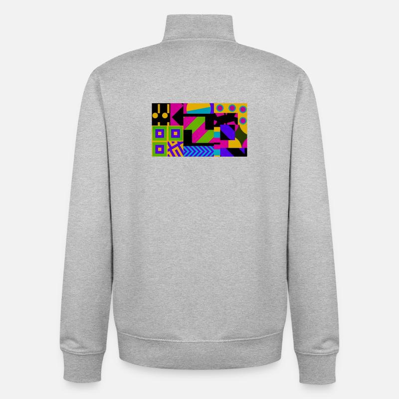 Nova Neon Geometry - Sweat zippé unisexe en coton bio Stanley/Stella - gris chiné