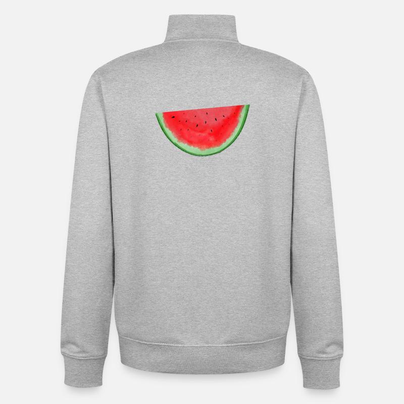 Aquarelle pastèque - Sweat zippé unisexe en coton bio Stanley/Stella - gris chiné