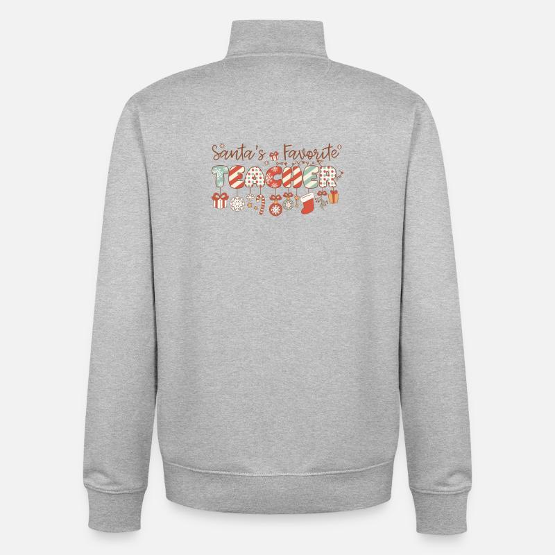 Retro Enseignant Préféré du Père Noël - Sweat zippé unisexe en coton bio Stanley/Stella - gris chiné
