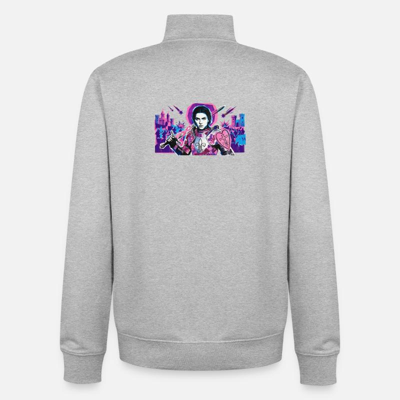 Chevalier néon avec bouclier de cœur - Sweat zippé unisexe en coton bio Stanley/Stella - gris chiné