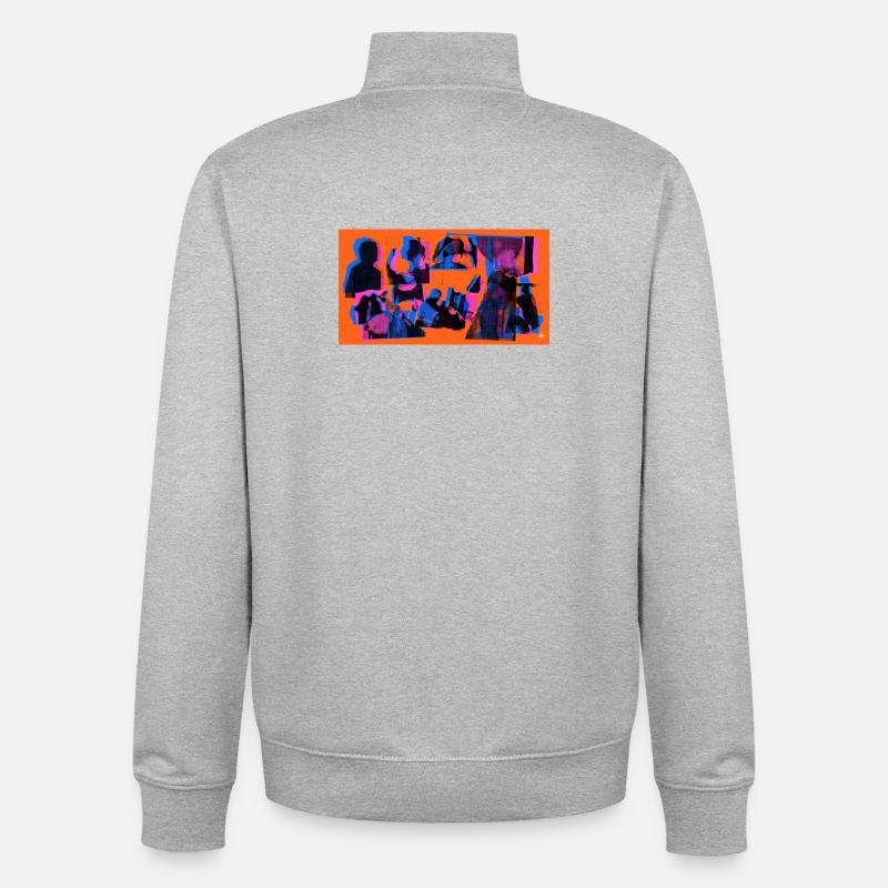 Collage Pop Silhouettes - Sweat zippé unisexe en coton bio Stanley/Stella - gris chiné