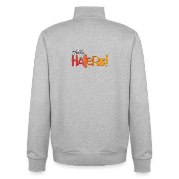 Bonjour les détracteurs ! Déclaration cool - Sweat zippé unisexe en coton bio Stanley/Stella - gris chiné - Dos - AI Model Male 185 light (185cm)