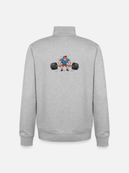 Comic Weightlifter – Strong Man Training - Unisex Organic Zip Sweatshirt by Stanley/Stella - heather grey