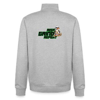 Montez, grindez, répétez – Money Duck Streetwear Design - Sweat zippé unisexe en coton bio Stanley/Stella - gris chiné - Dos - AI Model Male 185 light (185cm)