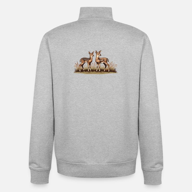 Cerf sur prairie - Sweat zippé unisexe en coton bio Stanley/Stella - gris chiné