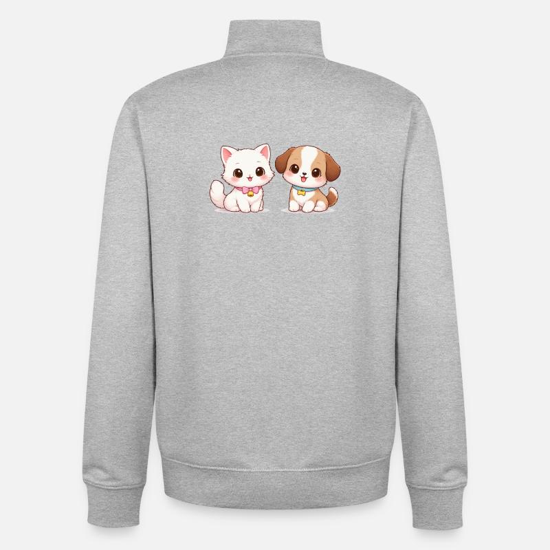 Dessin Chat Chien - Sweat zippé unisexe en coton bio Stanley/Stella - gris chiné