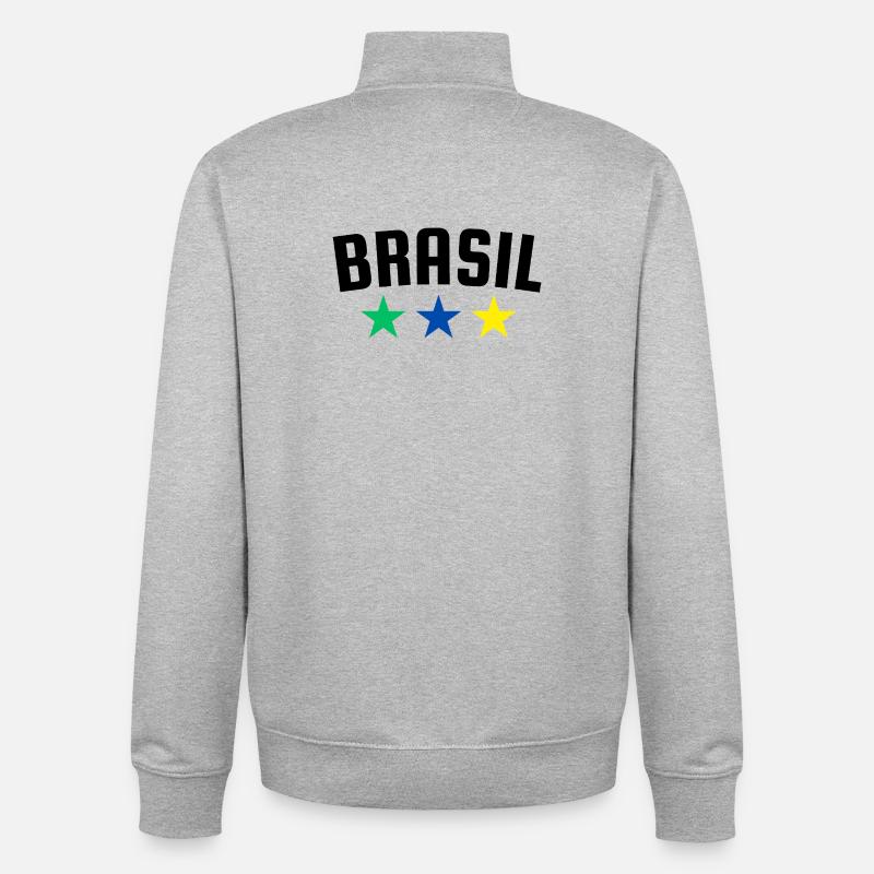 Brazil Three Star Design B - Unisex Organic Zip Sweatshirt by Stanley/Stella - heather grey