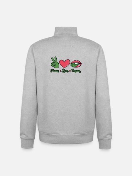 Peace Love Vegan Graphic Tee - Unisex Organic Zip Sweatshirt by Stanley/Stella - heather grey