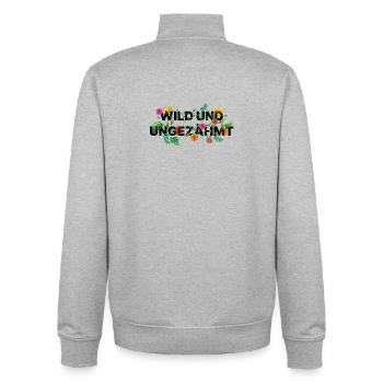 Indompté – Sortilège de Fleurs Sauvages Florales - Sweat zippé unisexe en coton bio Stanley/Stella - gris chiné - Dos - AI Model Male 185 light (185cm)