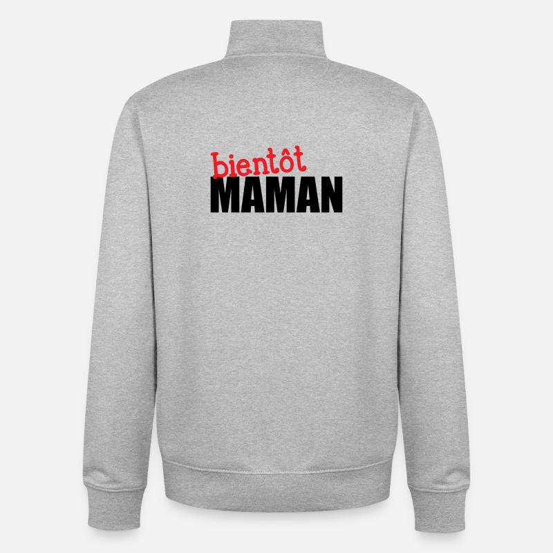 bientôt Maman ! Cadeau de grossesse - Sweat zippé unisexe en coton bio Stanley/Stella - gris chiné