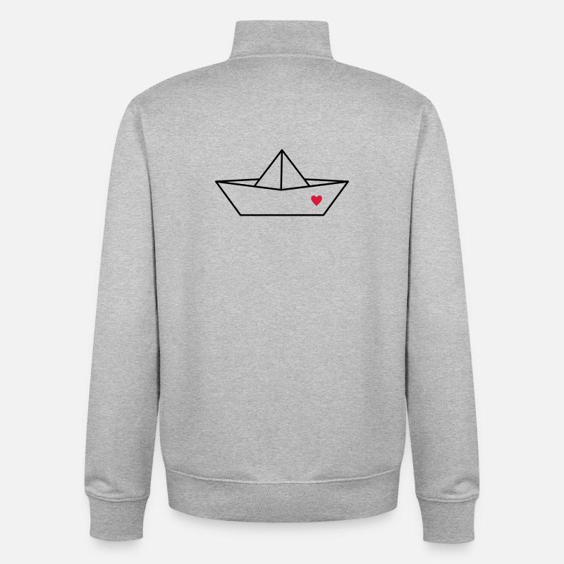 Boot Papier Schiff Herz I Hafen Liebe Geschenk - Unisex Organic Zip Sweatshirt von Stanley/Stella - Grau meliert
