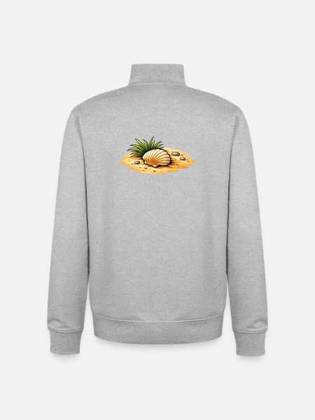 Seashell Beach Illustration Maritime Coastal Motif - Unisex Organic Zip Sweatshirt by Stanley/Stella - heather grey