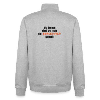 Schlechter Mensch - Unisex Organic Zip Sweatshirt von Stanley/Stella - Grau meliert - Hinten - AI Model Male 185 light (185cm)