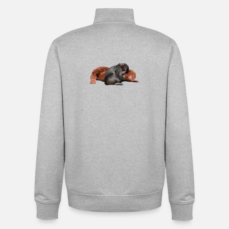 Punch - le singe - Sweat zippé unisexe en coton bio Stanley/Stella - gris chiné