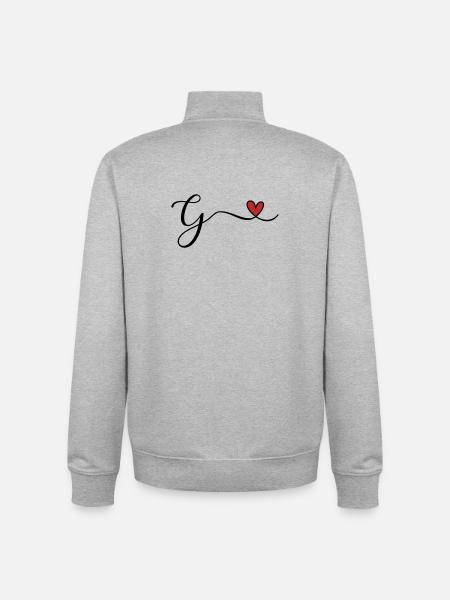 Letter G with Heart Monogram Initials - Unisex Organic Zip Sweatshirt by Stanley/Stella - heather grey