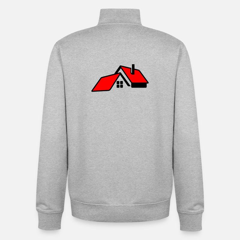 Maison avec logo de toit rouge - Sweat zippé unisexe en coton bio Stanley/Stella - gris chiné