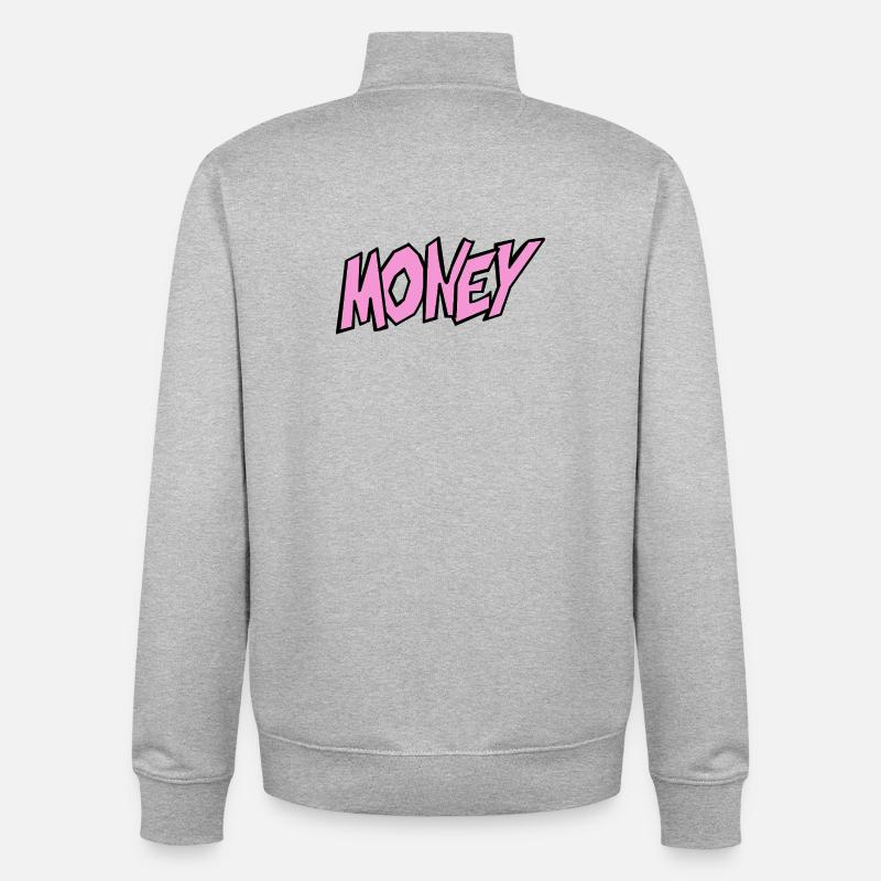 Geld-Illustration mit Lebendiger Typografie - Unisex Organic Zip Sweatshirt von Stanley/Stella - Grau meliert