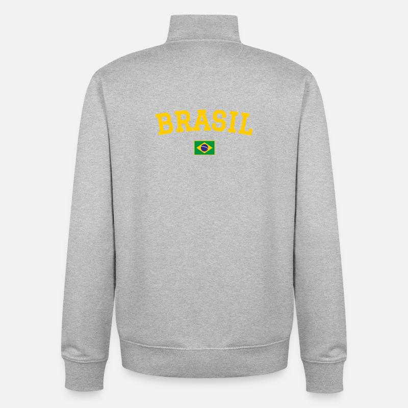 Drapeau du Brésil jaune - Sweat zippé unisexe en coton bio Stanley/Stella - gris chiné