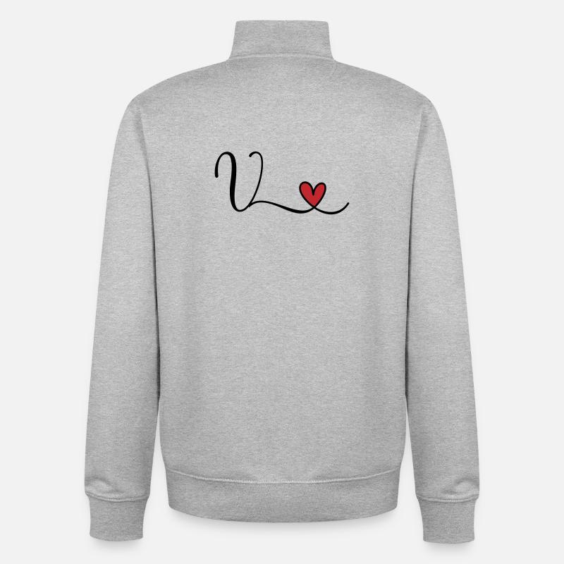 Lettre V Monogramme Cœur Initial - Sweat zippé unisexe en coton bio Stanley/Stella - gris chiné