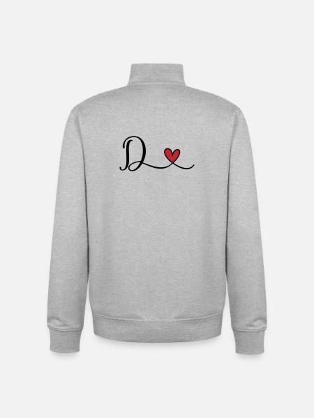 Letter D with heart monogram - Unisex Organic Zip Sweatshirt by Stanley/Stella - heather grey