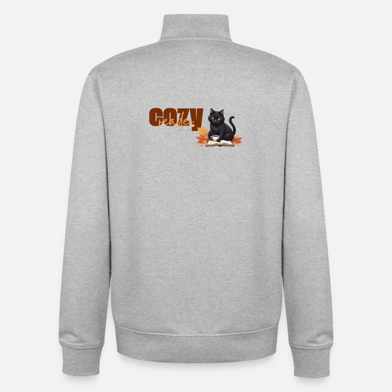 Cozy reader - Herbstlicher Katzenlese-Design - Unisex Organic Zip Sweatshirt von Stanley/Stella - Grau meliert