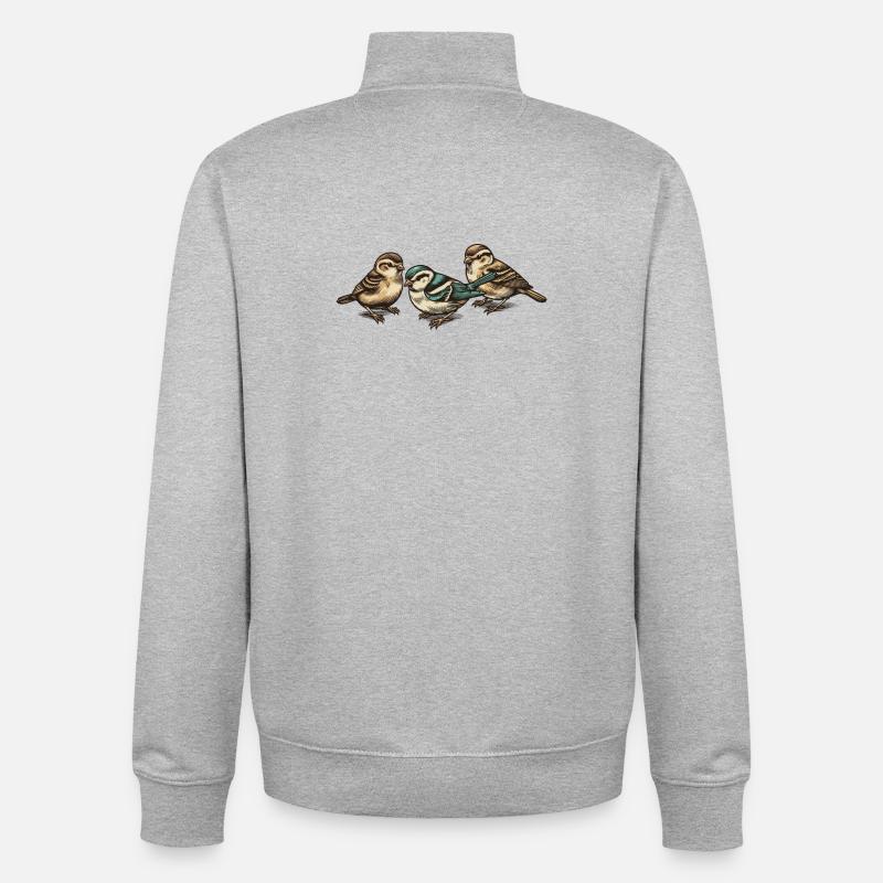 Trois petits oiseaux - Sweat zippé unisexe en coton bio Stanley/Stella - gris chiné