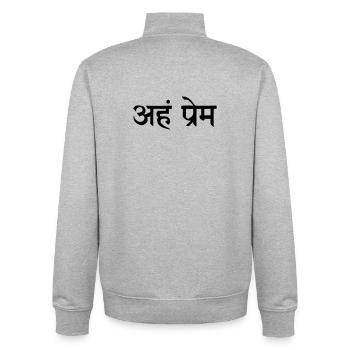 Aham Prem in Sanskrit real love - Unisex Organic Zip Sweatshirt by Stanley/Stella - heather grey - Back - AI Model Male 185 light (185cm)