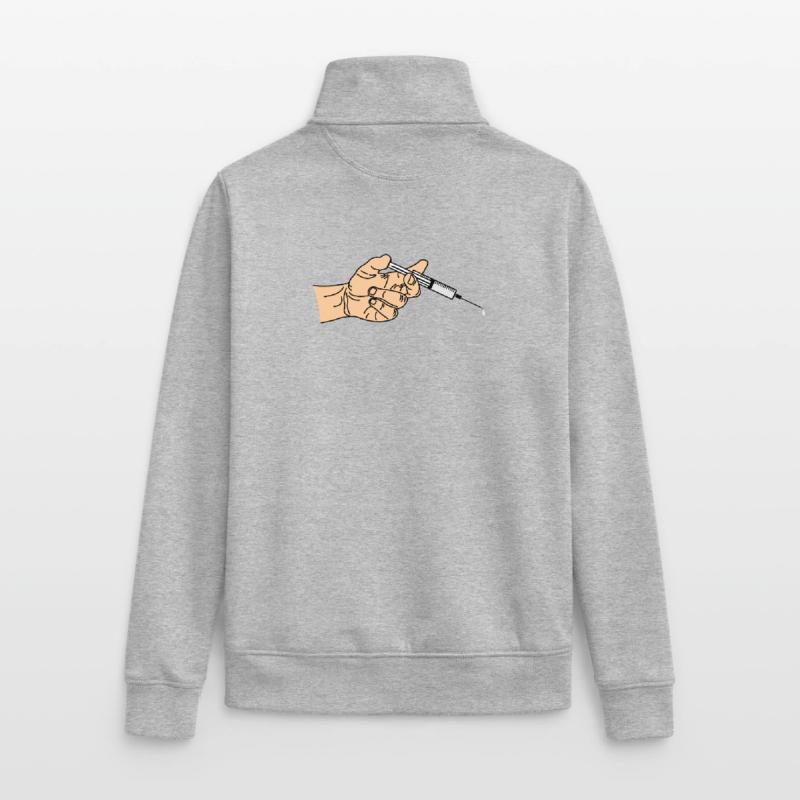 Seringue avec goutte à goutte sortant dans la main Sweat zippé unisexe en coton bio Stanley/Stella