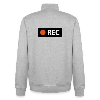 Bouton d’enregistrement REC de la caméra. Enregistrer, live, rec - Sweat zippé unisexe en coton bio Stanley/Stella - gris chiné - Dos - AI Model Male 185 light (185cm)