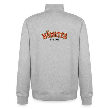 Münster Fondée en 1986 - Sweat zippé unisexe en coton bio Stanley/Stella - gris chiné - Dos - AI Model Male 185 light (185cm)