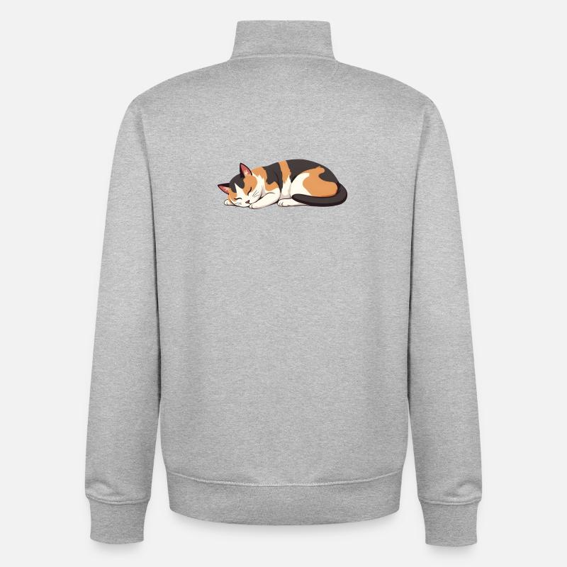 chat endormi - Sweat zippé unisexe en coton bio Stanley/Stella - gris chiné