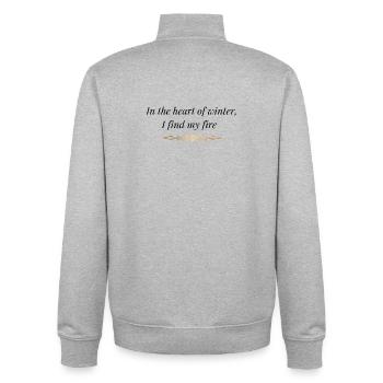 Winter Stärke Geschenk | Mitten im Winter habe ich... - Unisex Organic Zip Sweatshirt von Stanley/Stella - Grau meliert - Hinten - AI Model Male 185 light (185cm)