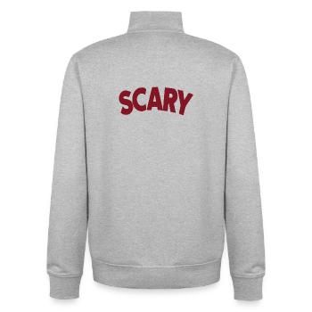 Lettrage Scary Rouge Bold - Sweat zippé unisexe en coton bio Stanley/Stella - gris chiné - Dos - AI Model Male 185 light (185cm)